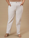 Plus-size woman in front view wearing White Plus Size Straight Fit Jeans with mid-rise waist and straight leg design