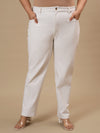 Plus-size woman in front view wearing White Plus Size Straight Fit Jeans with mid-rise waist and straight leg design