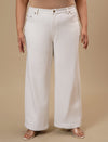 Plus-size woman in front view wearing White Plus Size Wide Leg Jeans featuring high waist and wide-leg silhouett