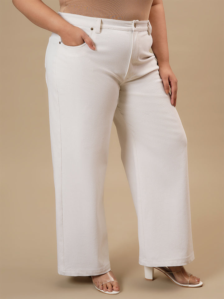 White Plus Size Wide Leg Jeans