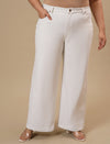 Plus-size woman wearing White Plus Size Wide Leg Jeans with high-rise waist and relaxed wide-leg fit