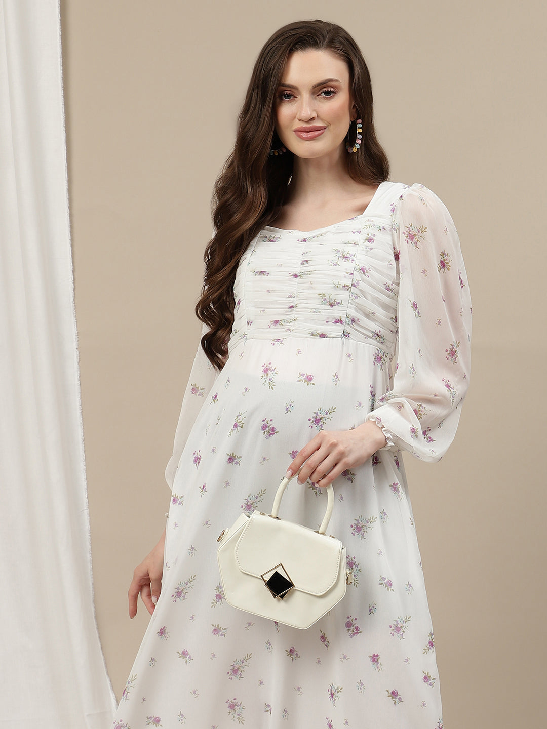 White Cutwork Collared Maternity Dress main image 0