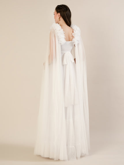 White Ruffle Maternity Maxi Party Gown Dress