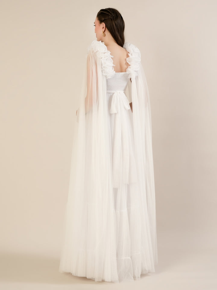 White Ruffle Maternity Maxi Party Gown Dress