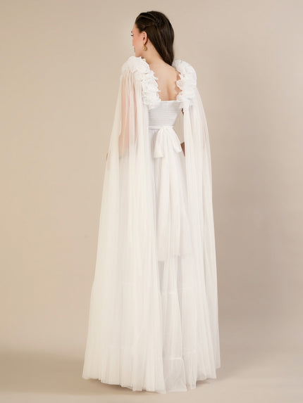 White Ruffle Maternity Maxi Party Gown Dress