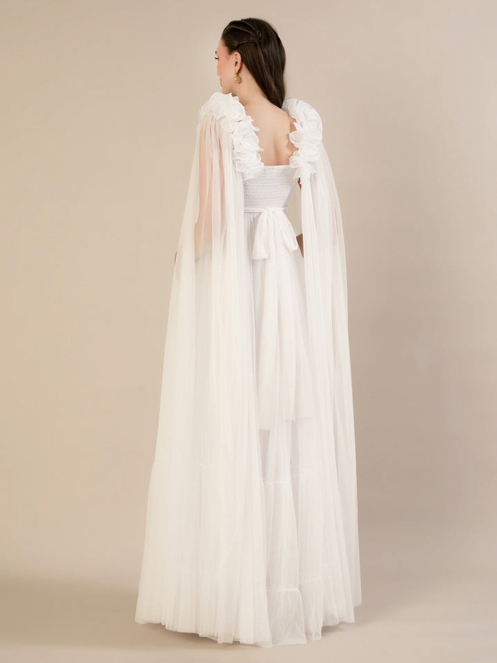 White Ruffle Maternity Maxi Party Gown Dress