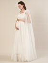 White Ruffle Maternity Maxi Party Gown Dress