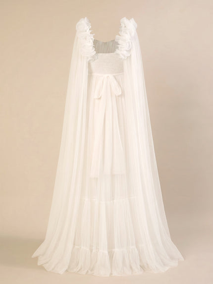 White Ruffle Maternity Maxi Party Gown Dress