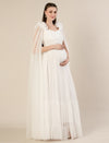 White Ruffle Maternity Maxi Party Gown Dress