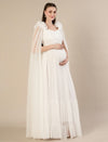 White Ruffle Maternity Maxi Party Gown Dress