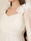 White Ruffle Maternity Maxi Party Gown Dress