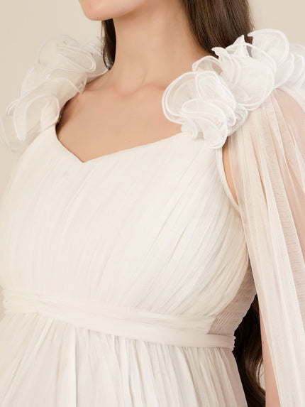 White Ruffle Maternity Maxi Party Gown Dress