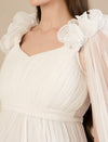 White Ruffle Maternity Maxi Party Gown Dress