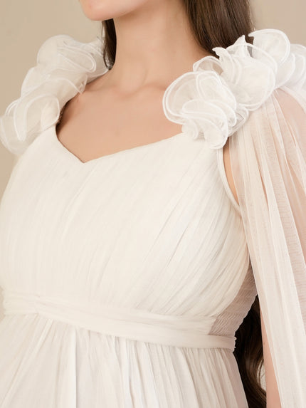 White Ruffle Maternity Maxi Party Gown Dress