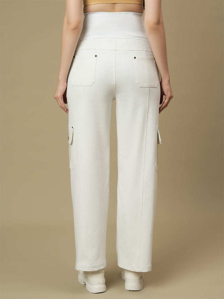 White Wide-leg Maternity Cargo Jeans