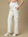 White Wide-leg Maternity Cargo Jeans