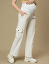 White Wide-leg Maternity Cargo Jeans