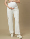 White Wide-leg Maternity Cargo Jeans