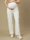 White Wide-leg Maternity Cargo Jeans