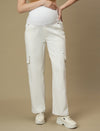 White Wide-leg Maternity Cargo Jeans
