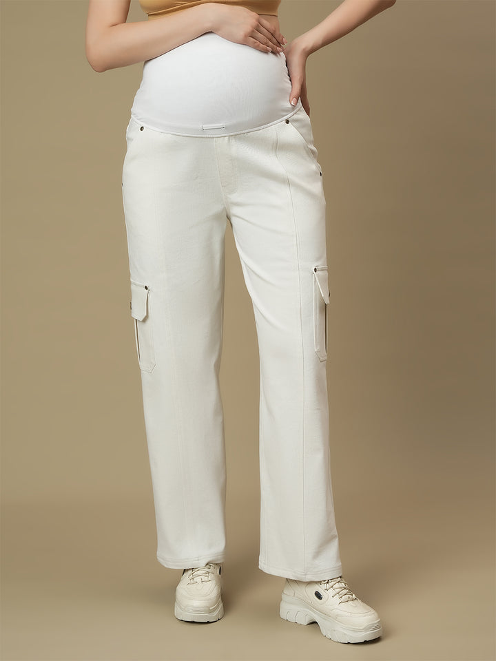 White Wide-leg Maternity Cargo Jeans