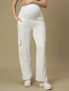 White Wide-leg Maternity Cargo Jeans