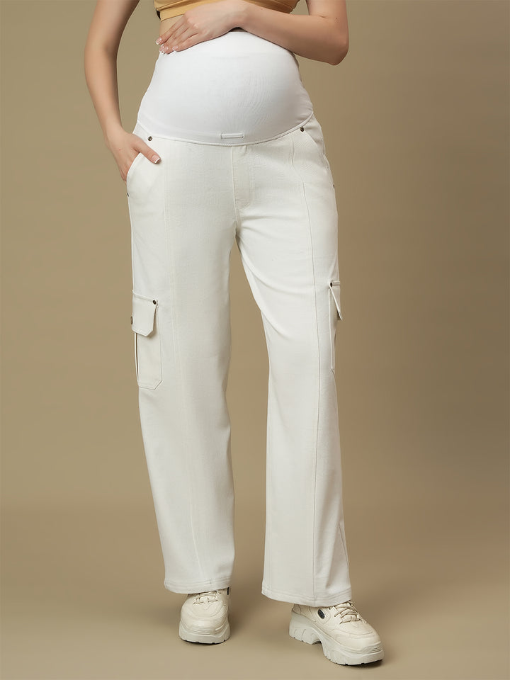 White Wide-leg Maternity Cargo Jeans