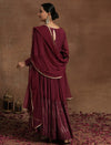 Wine Red Maternity Embellished Anarkali with Dupatta