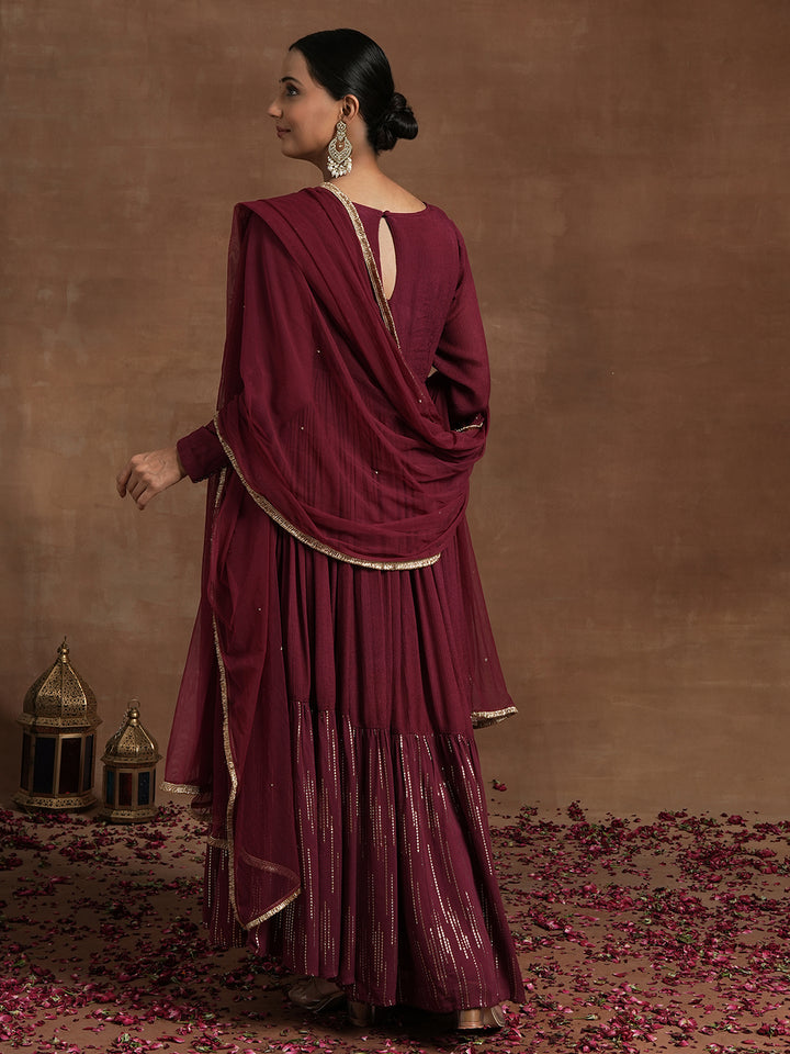 Wine Red Maternity Embellished Anarkali with Dupatta