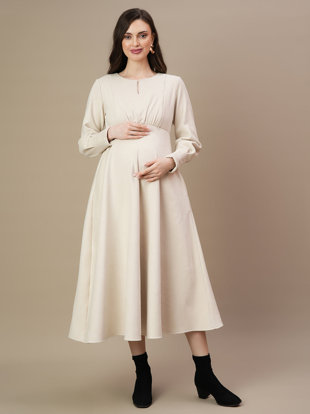 Buy Winter Maternity Long Suede Dress Off-White