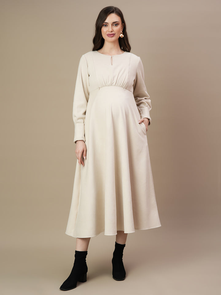Winter Maternity Long Suede Dress
