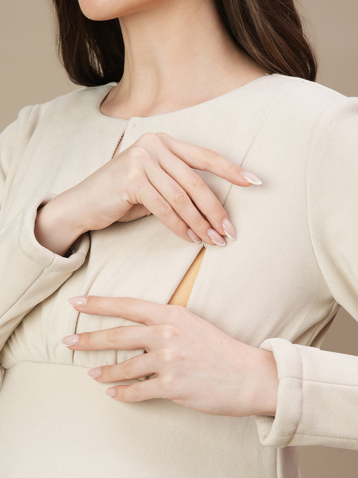 Winter Maternity Long Suede Dress