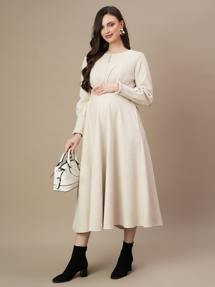 Winter Maternity Long Suede Dress