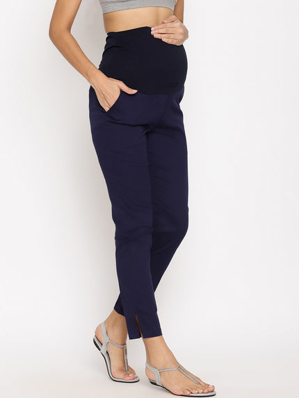 Stretchy Straight Maternity Dress Pants- Navy Blue