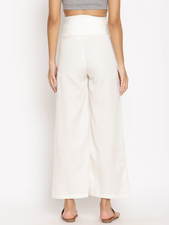 Maternity Cotton Linen Palazzo Pants- White