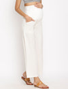 Maternity Cotton Linen Palazzo Pants- White