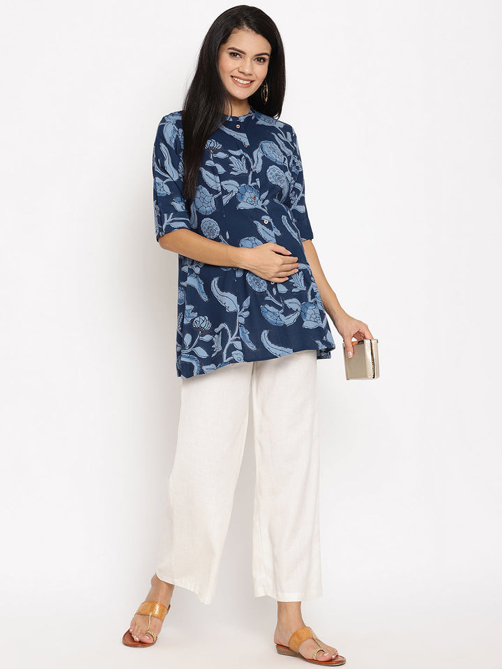 Maternity Cotton Linen Palazzo Pants- White