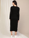 Maternity Ribbed Double Layer Long Sleeve Nursing Friendly Dress - Black