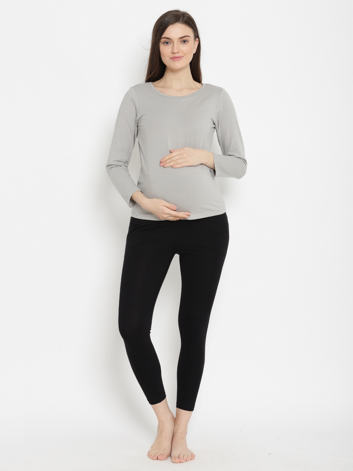 Maternity Cotton High-rise Leggings- Black