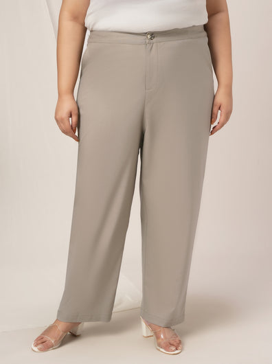 Women Plus Size Cotton Formal Pants- Beige