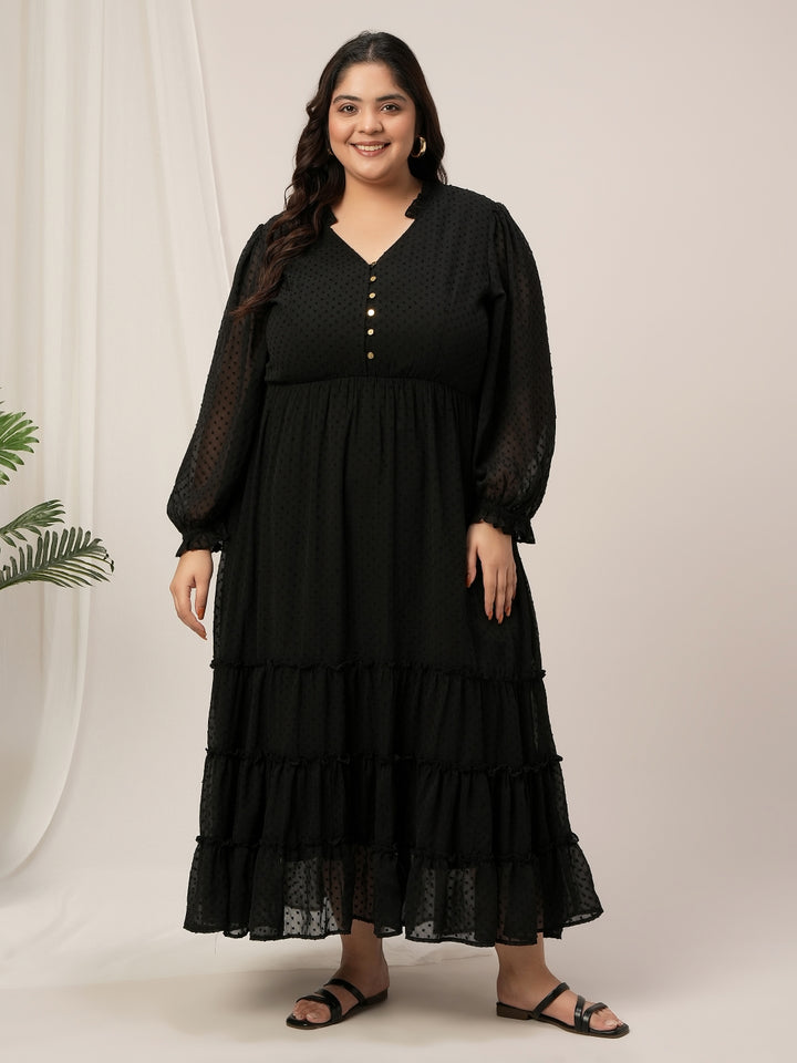 Plus Size Black Tiered Chiffon Maxi Dress