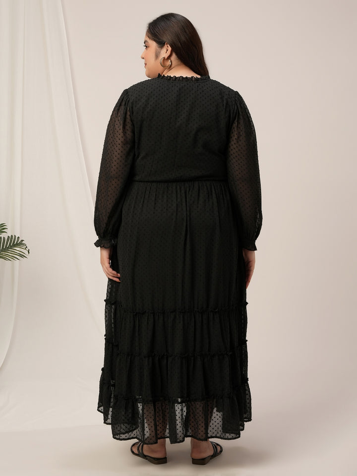 Plus Size Black Tiered Chiffon Maxi Dress