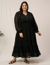 Plus Size Black Tiered Chiffon Maxi Dress