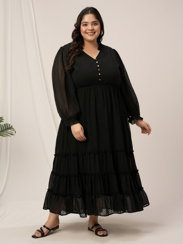 Plus Size Black Tiered Chiffon Maxi Dress