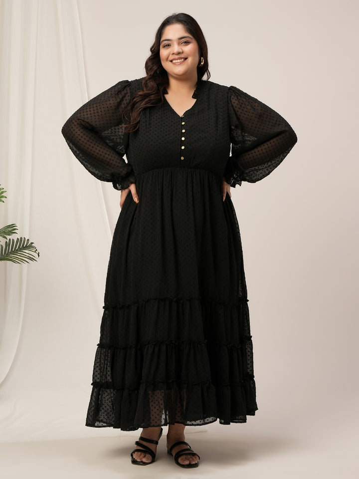 Plus Size Black Tiered Chiffon Maxi Dress