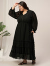 Plus Size Black Tiered Chiffon Maxi Dress