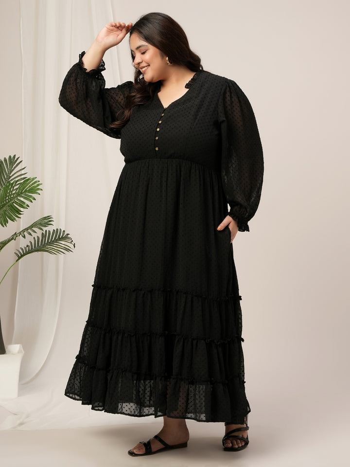 Plus Size Black Tiered Chiffon Maxi Dress