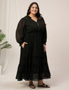 Plus Size Black Tiered Chiffon Maxi Dress