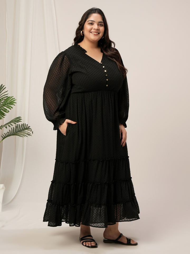 Plus Size Black Tiered Chiffon Maxi Dress