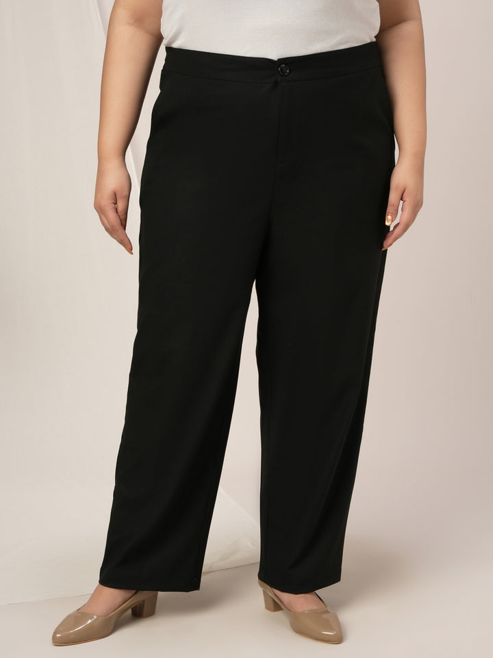 Women Plus Size Cotton Formal Pants- Black